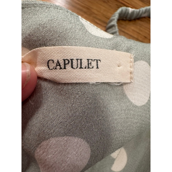 Capulet Sage Green Polka Dot Tie-Front Midi Dress Retro Minimalist Pockets Sz M - Picture 10 of 15